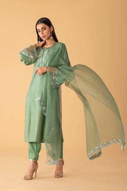 Breeze Chanderi Basil Green Set