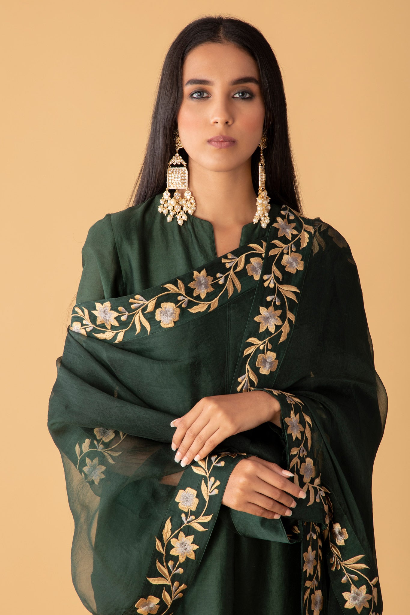 Twilight Emerald Chanderi Set