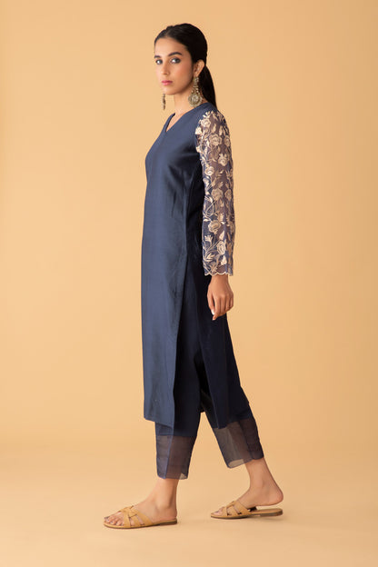 Airy Chanderi Oxford Blue Set